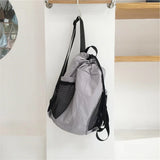  MQTIME  -  Preppy Korean Nylon Drawstring Backpack Minimalist Large Capacity Lightweight Travel Fitness Bag, Niche Multiple Pockets Daypack