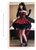 MQTIME  -  Handmade Rose Nebula Gothic Red Lolita Evening Wedding Dress Girls Birthday Party Bar Mitzvah Trailing Lolita Princess Dress