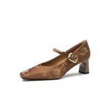 MQTIME  -  New women's shoes classic new Chinese retro style square toe thick heel shallow mouth single shoe