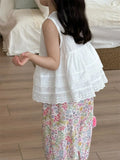 MQTIME  -  New Summer Baby Girls Sleeveless Blouses Lace Embroidery Ruffles Tops Toddlers Kids Cotton Vest Shirts