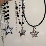 Mqtime Simple Trendy Star Hollow Choker Necklace Pendant Neck Jewelry Grunge Charm Accessories Women Men's Fashion Party Chain Necklace