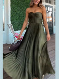 MQTIME  -  Elegant Summer Pleated Long Dress Women Backless Sleeveless Beach Vacation Dresses Female 2025 Fashion Lady A-line Robes
