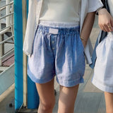 MQTIME  -  Y2k Cute Pajama Boxer Shorts for Women High Waist Patch Lounge Striped Pj Short Pants Bottoms Baggy Boxers Sleep Shorts