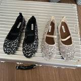 MQTIME  -  Autumn New Round Head Sequins Breathable Mesh Women's Shoes Soft Sole Casual Shallow Mouth Single Flat Shoes Ballet