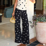 MQTIME  -  Women's Fashion Polka Dot Wide Leg Pants High Waist Flare Hem Commuting Casual Streetwear Trousers New Women Pants
