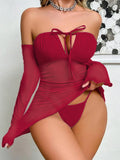 MQTIME  -  Women s Lace Trimmed Sheer Nightgown with Adjustable Straps and Matching G-String Set Sexy Lingerie Sleepwear Babydoll Dress