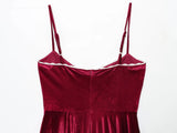 MQTIME  -  French autumn and winter velvet camisole dress wine red puffy dress waist cinching sweet ballet style dress birthday gown