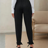 MQTIME  -  Women's Fashionable Elegant Personality Small Foot Pants Spring Autumn High Waist Pockets with Bow Comfortable Breathable Pants