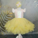 MQTIME  -  Yellow Flower Girl Dresses Tulle Sequin With Bow Short Sleeve For Wedding Birthday First Communion Gowns