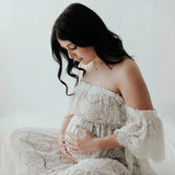  MQTIME  -  Off-the Shoulder Lace Maternity Dresses For Photo Shoot Short Sleeve Pregnancy Photography Props