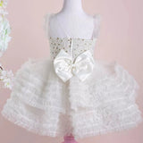 MQTIME  -  White Flower Girl Dresses Tulle Tiered Pearls With Bow Sleeveless For Wedding Birthday Party Banquet Princess Gowns