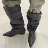 MQTIME  -  Retro Women's Shoes Luxury Genuine Leather Slouchy Boots for Woman Exquisite Pointed Tip Knight Boots Designer Shoes Botas Mujer