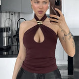 MQTIME  -  Sexy Metal Ring Hollow Out Halter Tank For Women Fashion Solid Sleeveless Slim Lady Tank Chic Summer Lady Streetwear 2025 New