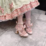 MQTIME  -  New Women's Mary Jane Shoes Sweet Style Lolita High Heels for Woman Exquisite Bow Casual Shoes Designer Shoes Zapatos Mujer