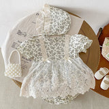 MQTIME  -  New Summer Newborn Baby Girl Romper+Hat Short Sleeved Cotton Print Lace Splicing Baby Clothes Infant Baby Girls Jumpsuit