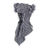 MQTIME  -   Halloween Costume Women Gothic Steampunk Coat Striped Lapel Collar Jacket Victorian Punk V Neck Flying Sleeve Jacket Tops Daily