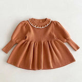  MQTIME  -  New Autumn Kids Princess Dress European American Style Baby Girls Knitting Dress Short Sleeved Solid Color Knitted Clothes