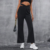 MQTIME  -  Fashion Women's Simple Slim Sports Hollow Out Waist Flared Pant Female Clothes Temperament Commuting Women Casual Trousers YSQ44