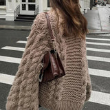 MQTIME  -  Vintage Knitted Sweater Women Elegant Casual Oversize Pullover Long Sleeve Autumn Winter Solid Lady Twist Sweater Loose