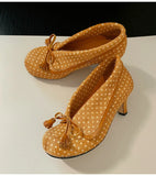 MQTIME  -  Vintage Lapel Design Polka Dot Women Pumps Fashion Bowknot Tassel Horsehair High heels Spring Autumn Female Chunky Modern Shoes