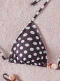 MQTIME  -  Women's Polka Dot Print Two Pieces Bathing Suits Sleeveless Halter Neck Padded Bra with Ruched Low Waist Thong Sets