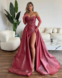 MQTIME  -  Vintage Dark Red Mermaid Prom Dresses Side Split Overskirts Evening Gowns Chic Women Formal Party Dress With Train