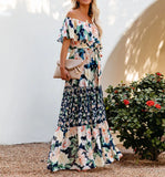 MQTIME  -  Boho Dress Slash Neck Floral Printed Summer Dress Femme Hippie Vestidos A-line Holiday Robes Chic Maxi Dresses