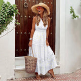 MQTIME  -  Summer New Sexy Deep V-neck Female Vestidos Simple Solid Color Women Sleeveless Chiffon Lace Edge Dress