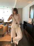 MQTIME  -  Casual Lace Patchwork Elastic Waist Trouser Women Chic High-waisted Lace-up Loose Wide-leg Ninth Pants Lady Street Trousers