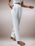 MQTIME  -  White Elegant Wide Leg Pants Women's Loose Casual Cotton Drawstring Trousers Comfortable All-Match High Waist Versatile Fashion