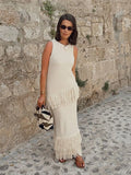 MQTIME  -  Elegant Solid Fringe Women Skirt Suits O-neck Sleeveless Vest High Waist Wrap Hip Skirts 2024 Summer New Fashion Female Sets