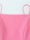 MQTIME  -  Halter Waist Cinched Dress One Neck Pink Pleated Fuffy Short Dresses Slim Fit Suspender Dress Women Strap Party Evening Gown