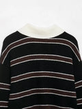  MQTIME  -  Women Fashion Striped Print Knitted Sweaters 2026 Star Same Style Long Sleeve Female Pullovers Elegant Chic Knitwear Top