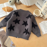 MQTIME  -  Baby Girl Sweater Stars Jacquard Plus Round Neck Toddler Girls Fleece Cardigan Winter Kids Baby Girl Casual Knitwear
