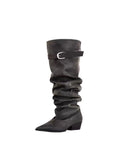 MQTIME  -  Retro Women's Shoes Luxury Genuine Leather Slouchy Boots for Woman Exquisite Pointed Tip Knight Boots Designer Shoes Botas Mujer