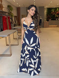MQTIME  -  Sexy Beach Dress Sleeveless Backless Holiday Style Women Dress Cut Out Printing Maxi Sundress Vacation Robes