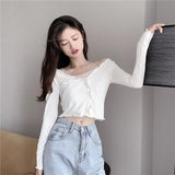 MQTIME  -  Women's Spring Splicing Sexy Off Shoulder Bottoming T-shirts White Lace Fake Two Piece Elegant Suspender Long Sleeve Short Tops