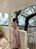MQTIME  -  Woman Dress Sexy Elegant Sleeveless Floral Printed Spring Fashion Irregular Ruffles Holiday Hollow Out Backless Dresses