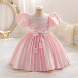 MQTIME  -  Kids Dresses For Girls Beading Autumn Clothes Child Satin Party Princess Formal Bridesmaid Pageant Ball Gown 3-10 Years