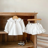 MQTIME  -  Spring New Baby Long Sleeve Clothes Set Baby Girl Peter Pan Collar Polka Dot Tops + Shorts 2pcs Suit Toddler Cotton Outfits