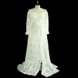  MQTIME  -  Boho Style Lace Maternity Dress Bohemian Photo Shooting Pregnancy Dress Baby Shower Ruffled Split Cut Lace Dress