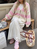 MQTIME  -  Fashion Color Blocking Long Sleeved Sweater Coat Elegant Office Women's Knitwear New Autumn V Neck Laced Loose Fit Cardigan