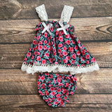 MQTIME  -  Baby Costume Girl Dresses Newborn Baby Girl Flower Cotton Printed Fabric Suspender Bib Set For Birthday Photography