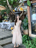 MQTIME  -  Elegant Vintage Tierred Floral Summer Women Dress Female Patchwork Long Fairy Dress Female Casual Evening Party Dress