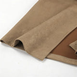 MQTIME  -  Fall Winter Vintage Suede Skirt New Women's Split Brown Long Skirts High Street Office Lady Elegant High Waist Slim Dress
