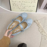MQTIME  -  Blue Flats Mary Janes Shoes Women Spring Autumn Casual Buckle Strap Loafers Elegant Bow Tie Ballets Ladies Shoes Footwear New
