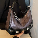  MQTIME  -  Shiny Stone Mini Handbag Crossbody Bag Shoulder Bags American Retro Big Wallet and Phone Storage Bag Woman Bags Purse
