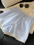  MQTIME  -  Summer Sweet Striped Print All Match Loose Casual  High Waist Straight Shorts
