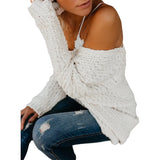 MQTIME  -  Women Fashion Pullovers V Neck Full Sleeve Loose Fit Jumpers Solid Color White Knitwear Soft Velvet Sweaters