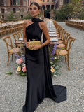MQTIME  -  Ribbon Satin Long Party Dress Women Elegant Solid Sleeveless Female Backless Dresses 2025 Spring Summer Lady Evening Club Gowns